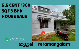 5 Cent  1300 SQF 3 BHK House For Sale at Peramangalam, Thrissur   