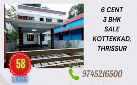 6 Cent  2000 SQF 3 BHK  House Sale Kolamkattukara,Kottekkad,Thrissur 